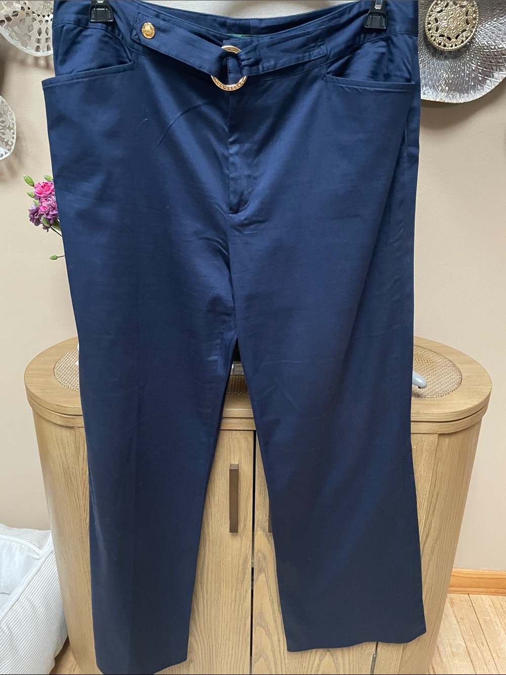Ladies Lauren Ralph Lauren Navy Straight-Leg Dress/casual Pants with D-Ring Belt